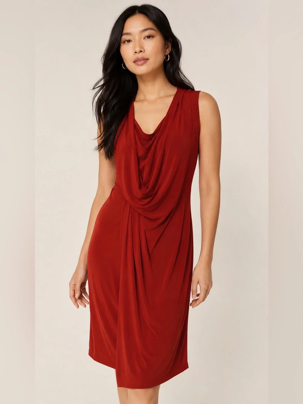 NWT MICHAEL Michael Kors Red Blaze Cowl Neck Sleeveless Midi Dress S